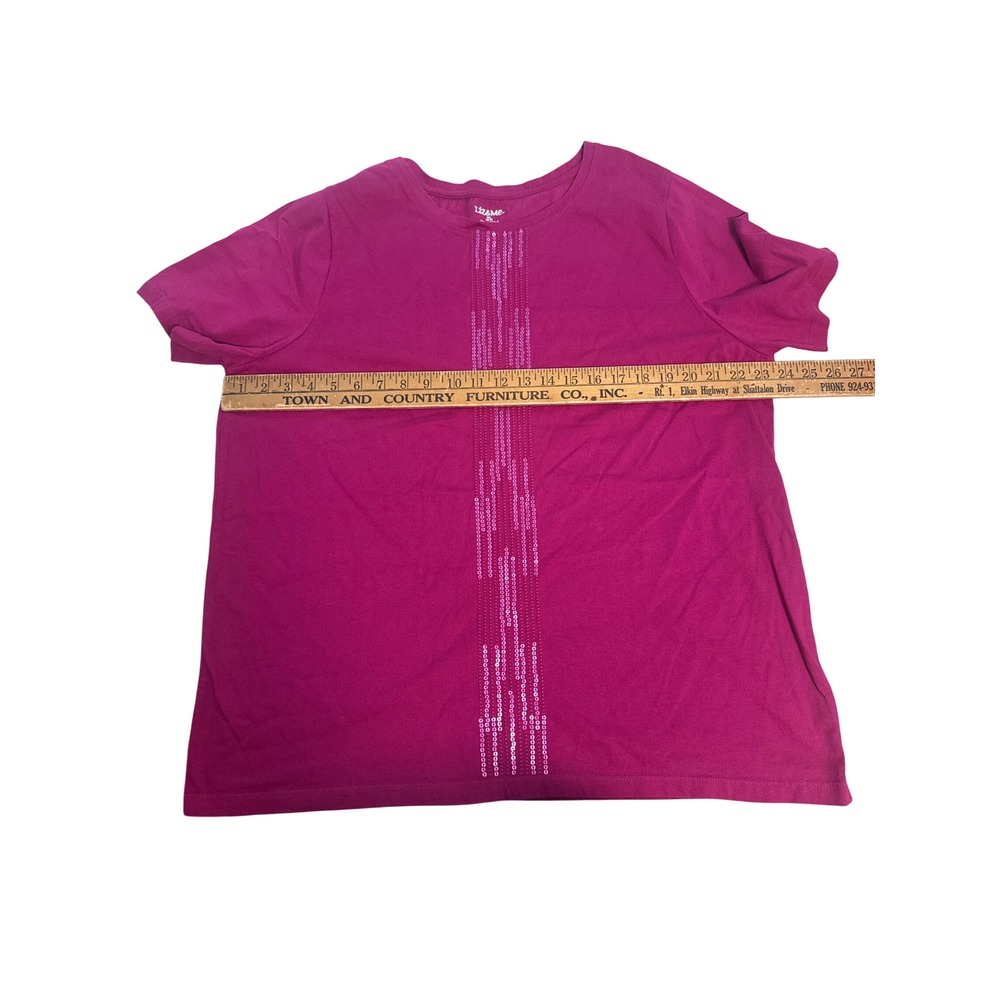 Liz & Me Womens  0X 16W Fuchsia Pink Sequin Front Cotton Short Sleeve T-Shirt